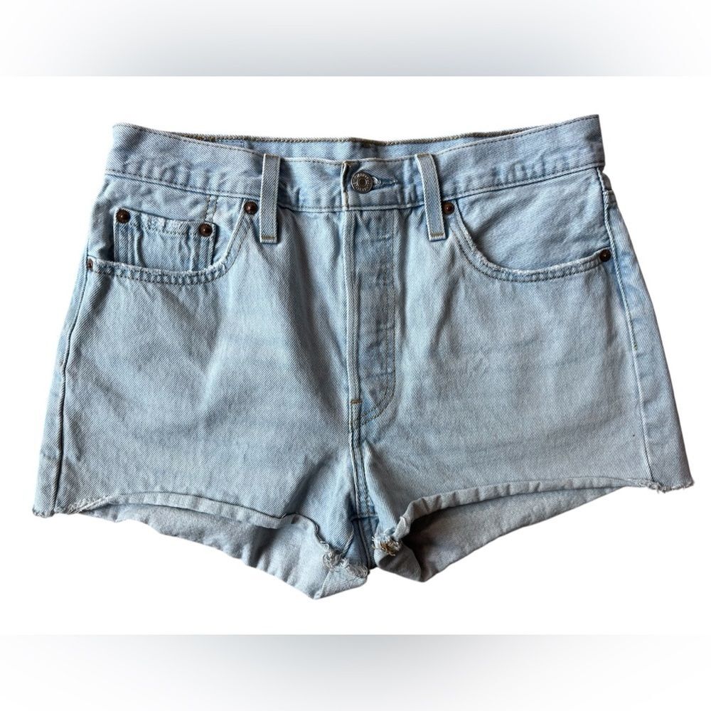 Levi's 501 Button Fly Light Blue Denim Shorts Womens 29